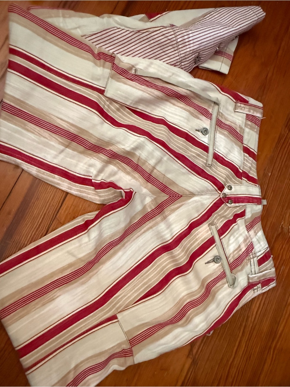Marithe Francois Girbaud Red and Cream Striped Pants - Picture 4 of 6